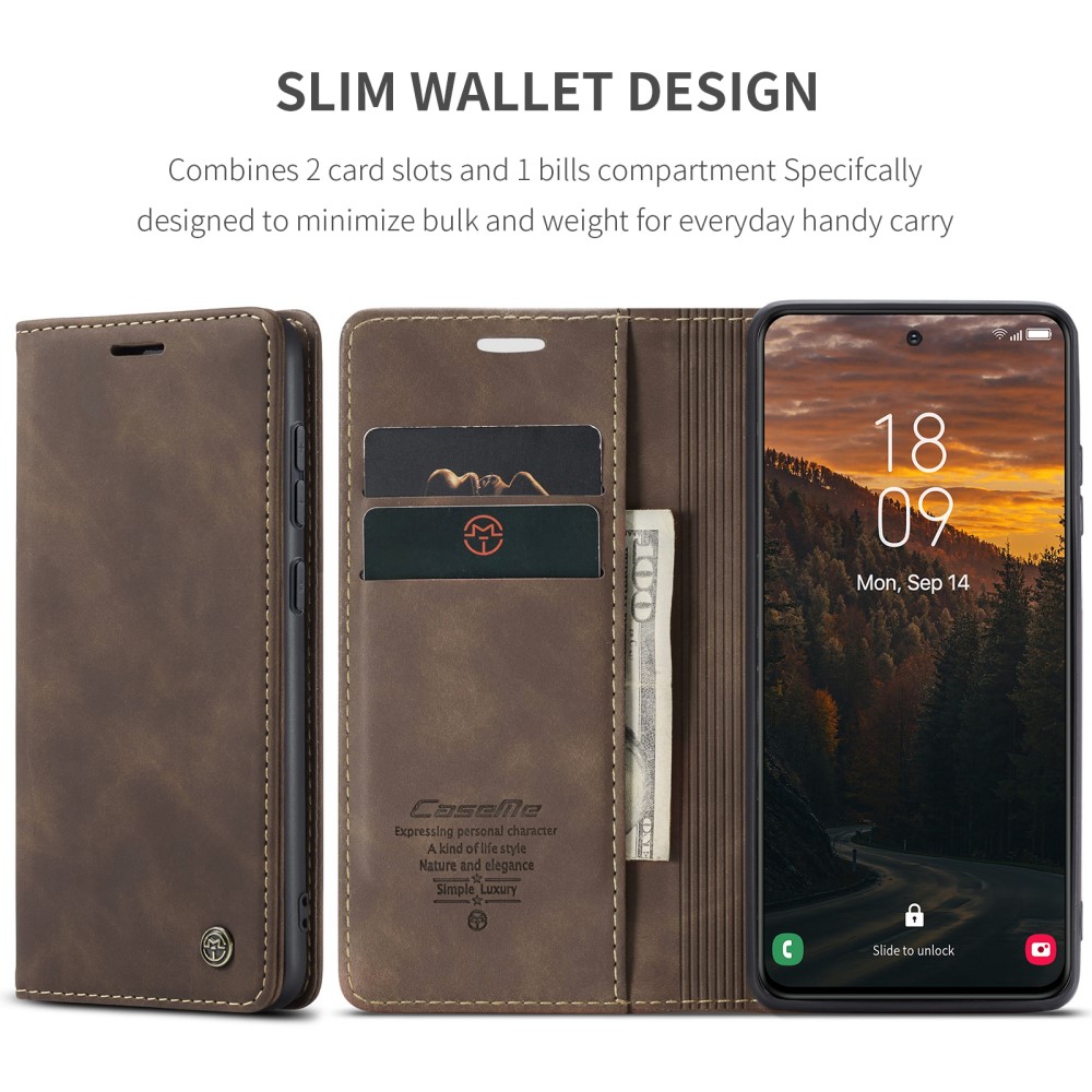 CASEME CASEME Galaxy S25 Fodral Flip Retro Läder Mörk Brun