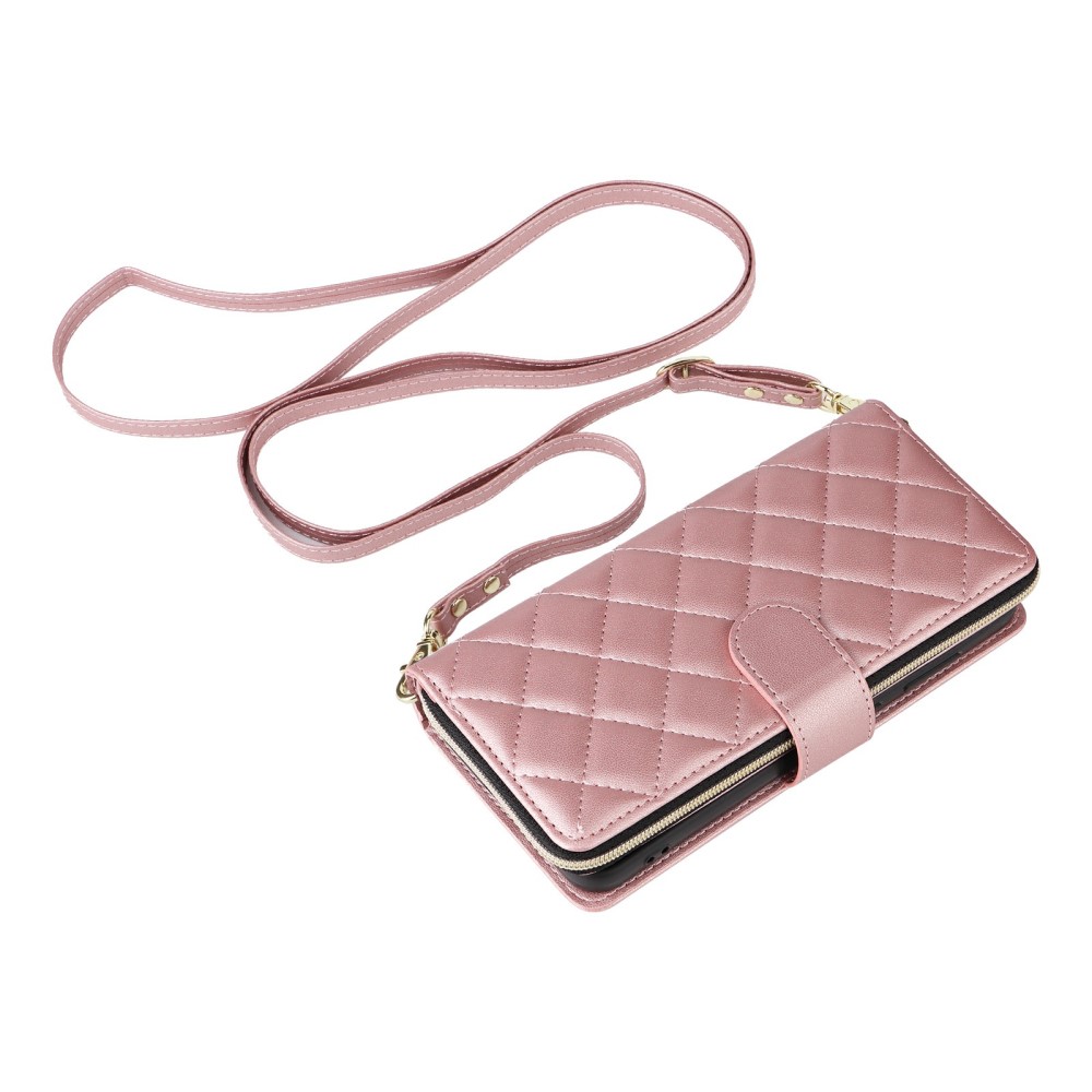  Samsung Galaxy S25 Fodral Rhombus Läder Roséguld