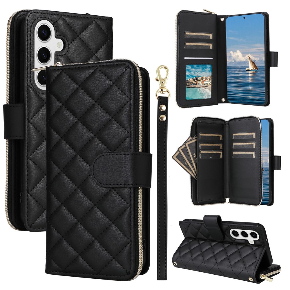  Samsung Galaxy S25 Fodral Rhombus Läder Svart