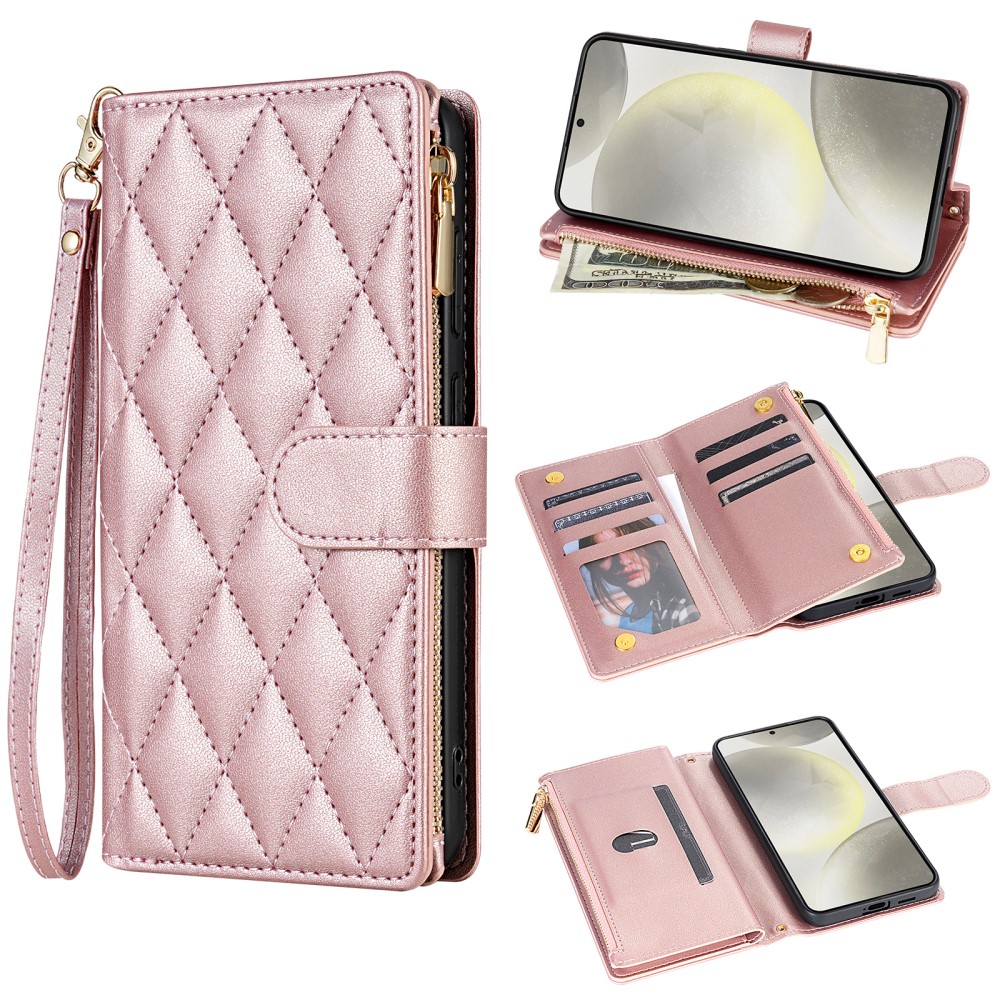  Samsung Galaxy S25 Fodral Läder Rhombus Roséguld