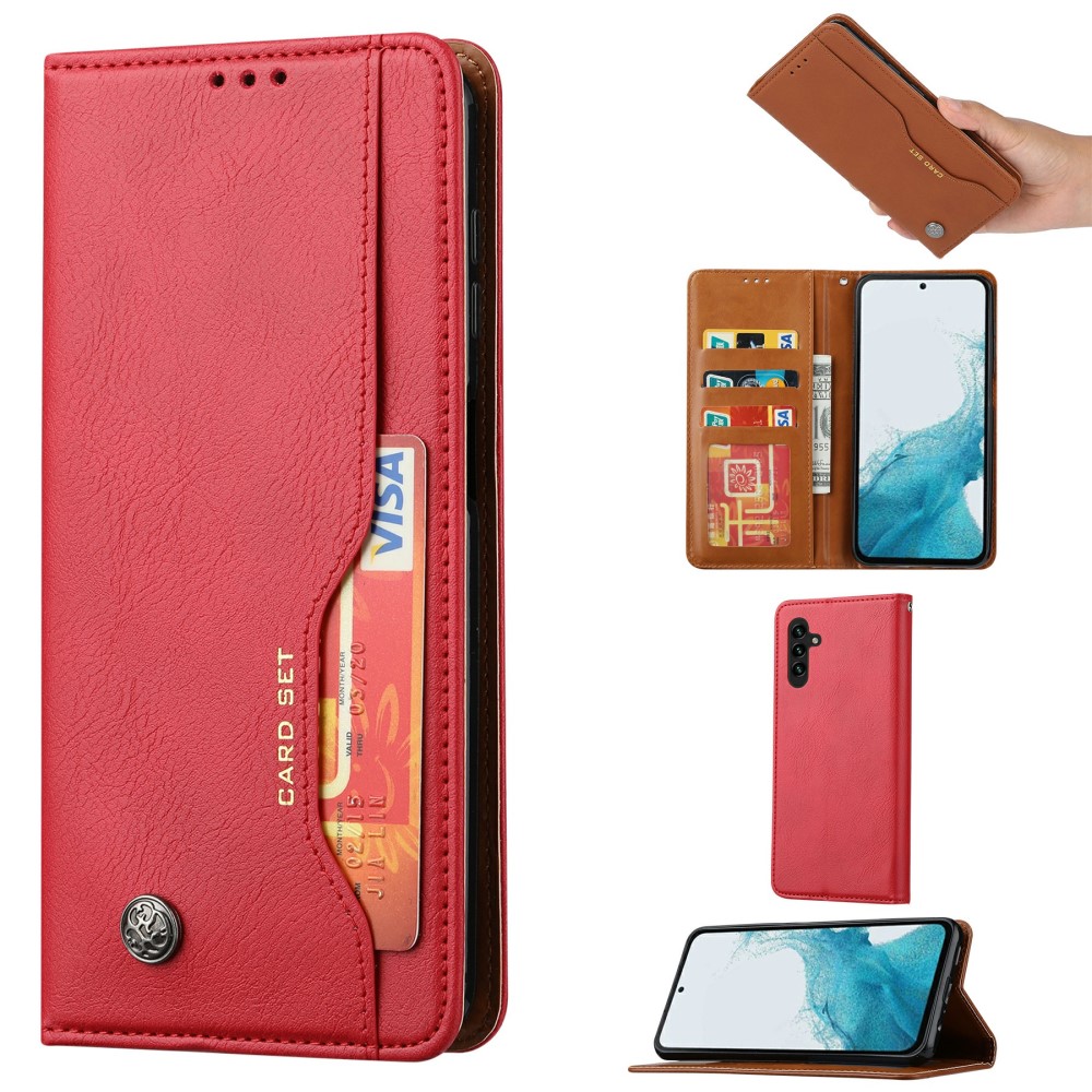  Samsung Galaxy S25 Fodral Flip Läder Med Kortficka Röd
