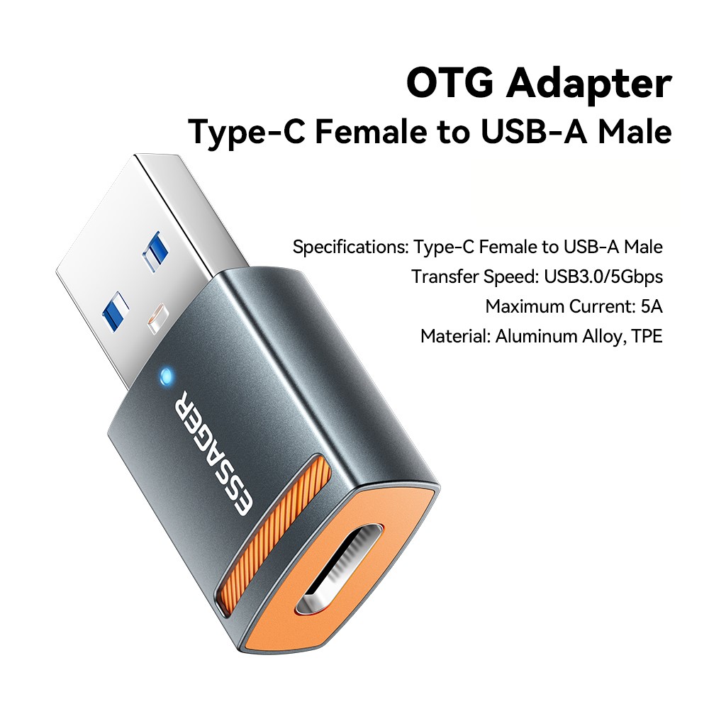 ESSAGER ESSAGER USB-A 3.0 Till USB-C Adapter Grå