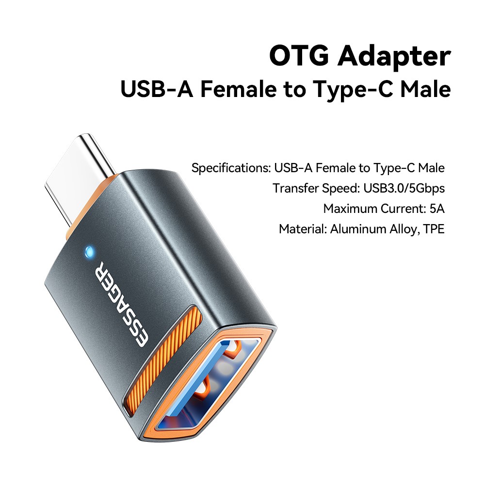 ESSAGER ESSAGER USB-C Till USB-A Adapter Grå
