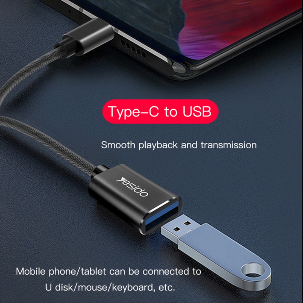 YESIDO YESIDO USB-C Hane - USB-A Hona Adapter Kabel Svart