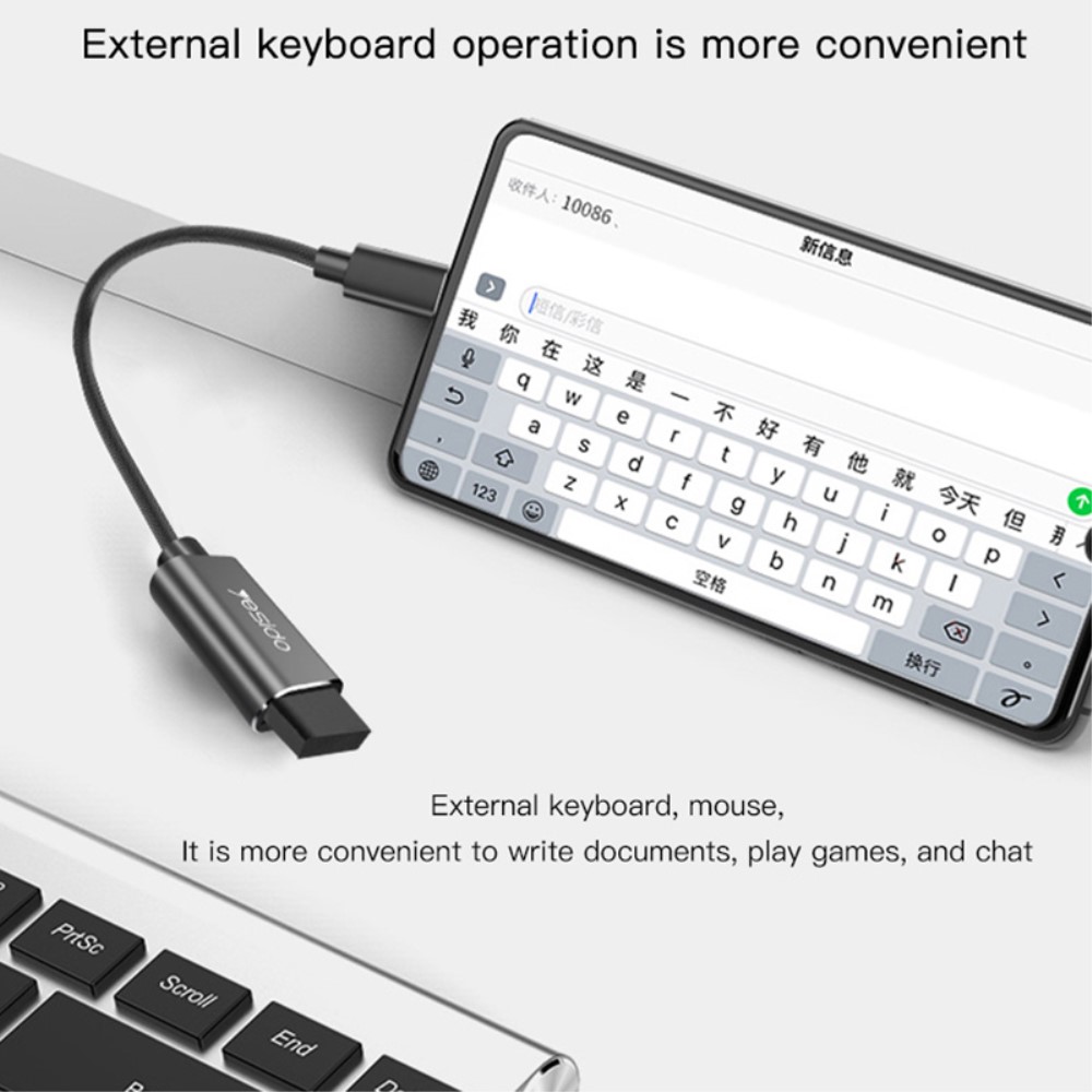 YESIDO YESIDO USB-C Hane - USB-A Hona Adapter Kabel Svart