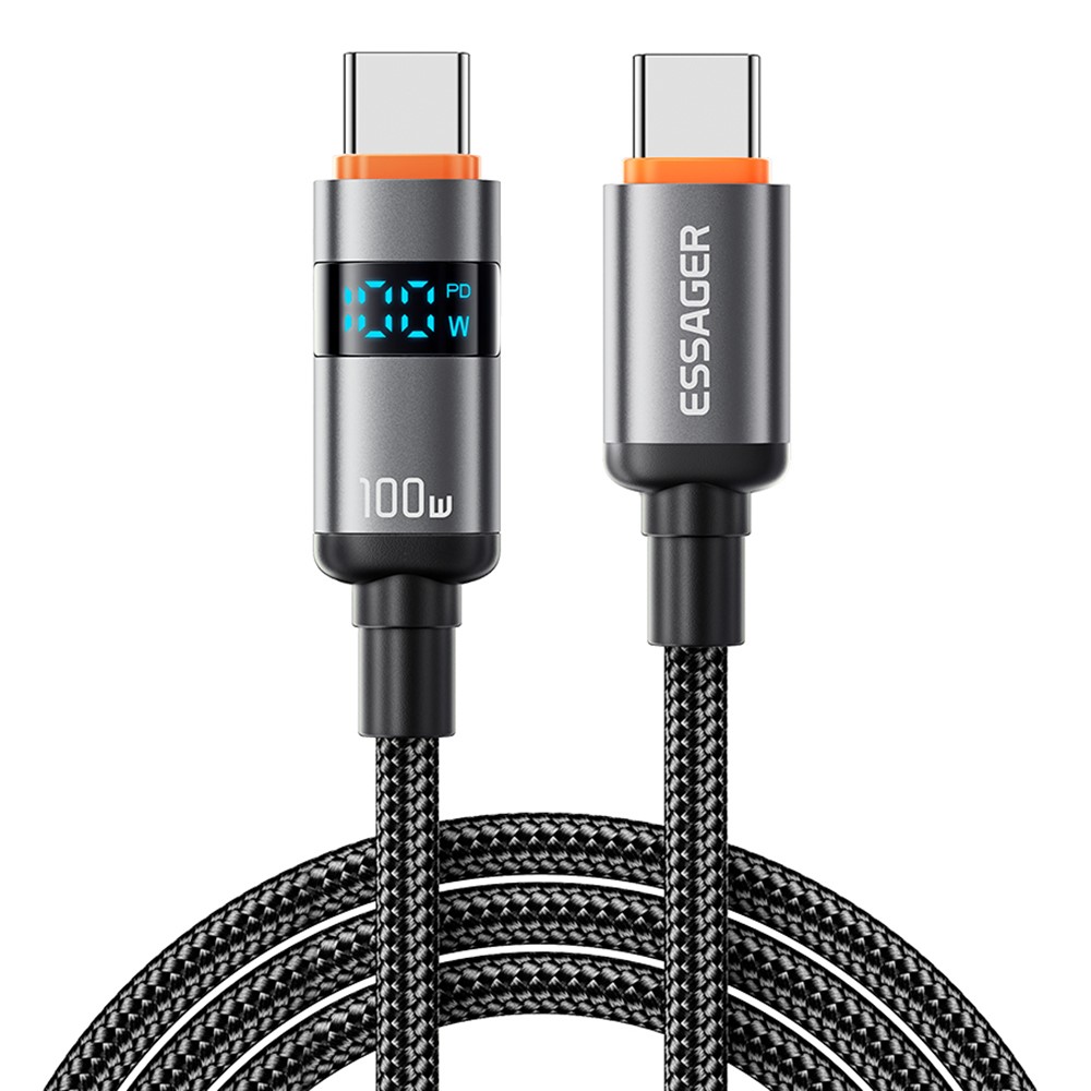 ESSAGER ESSAGER 1 m 100W 5A PD USB-C - USB-C Laddningskabel Svart