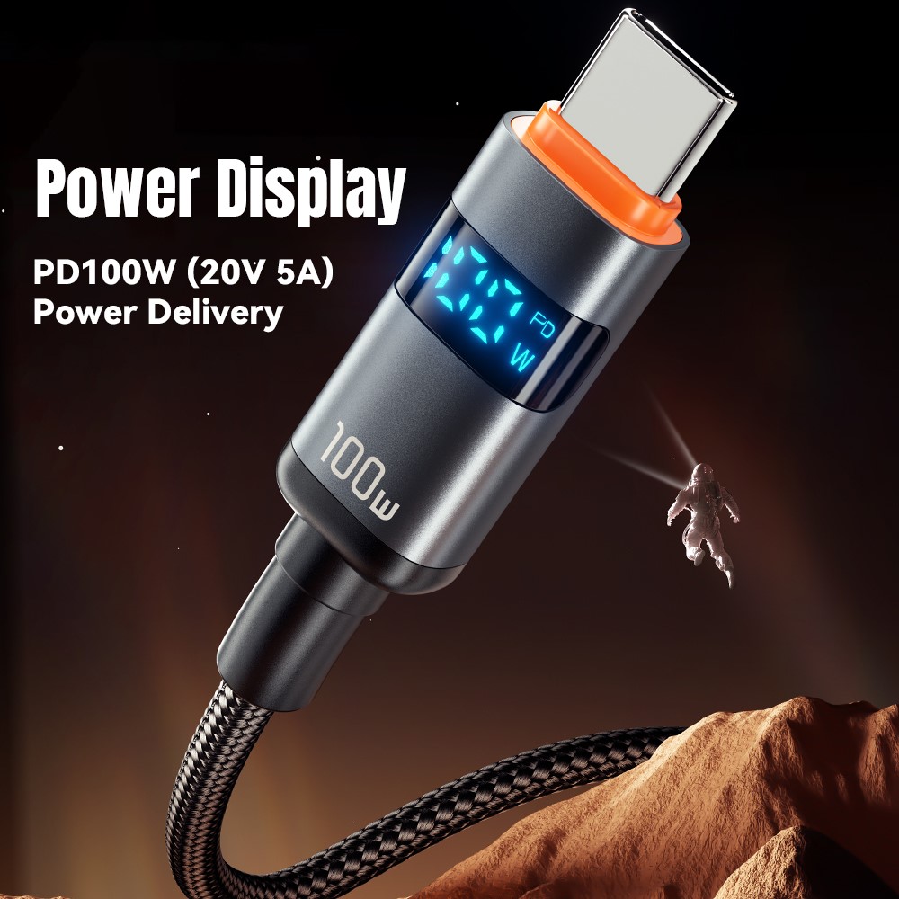 ESSAGER ESSAGER 1 m 100W 5A PD USB-C - USB-C Laddningskabel Svart