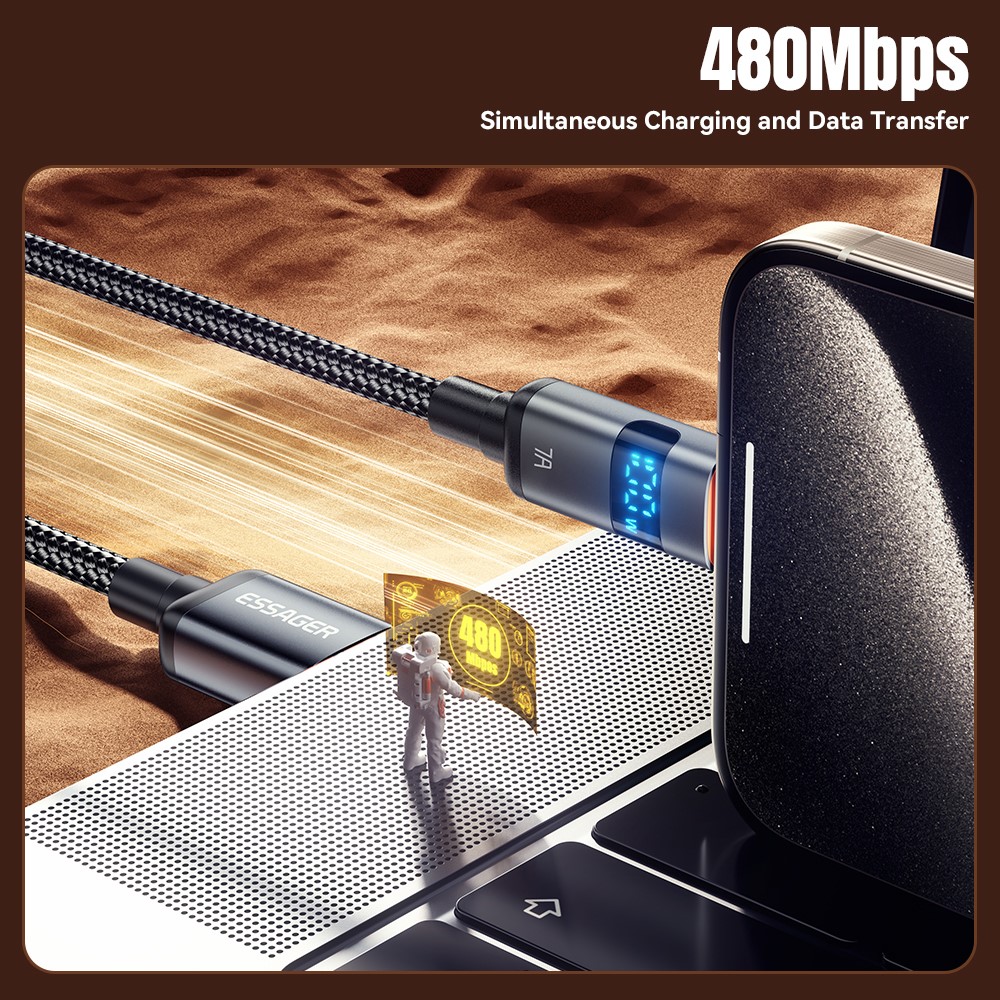 ESSAGER ESSAGER 2 m 100W 7A USB-C Laddningskabel Svart