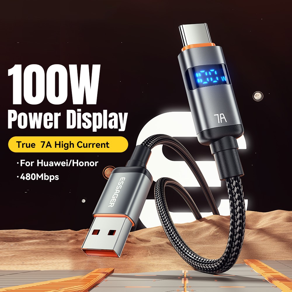 ESSAGER ESSAGER 1 m 100W 7A USB-C Laddningskabel Svart