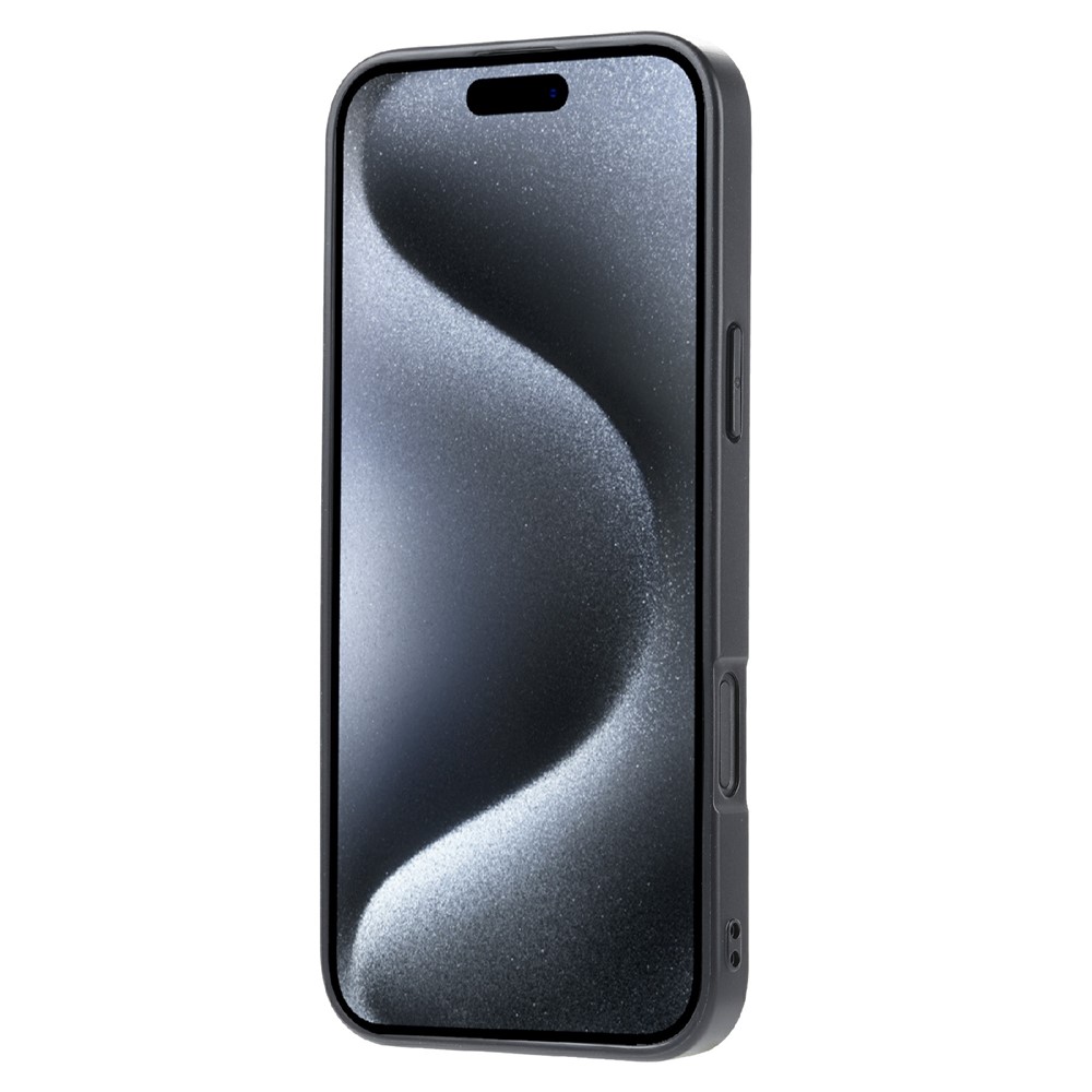  iPhone 16 Pro Läder Skal Med Kortfack Svart