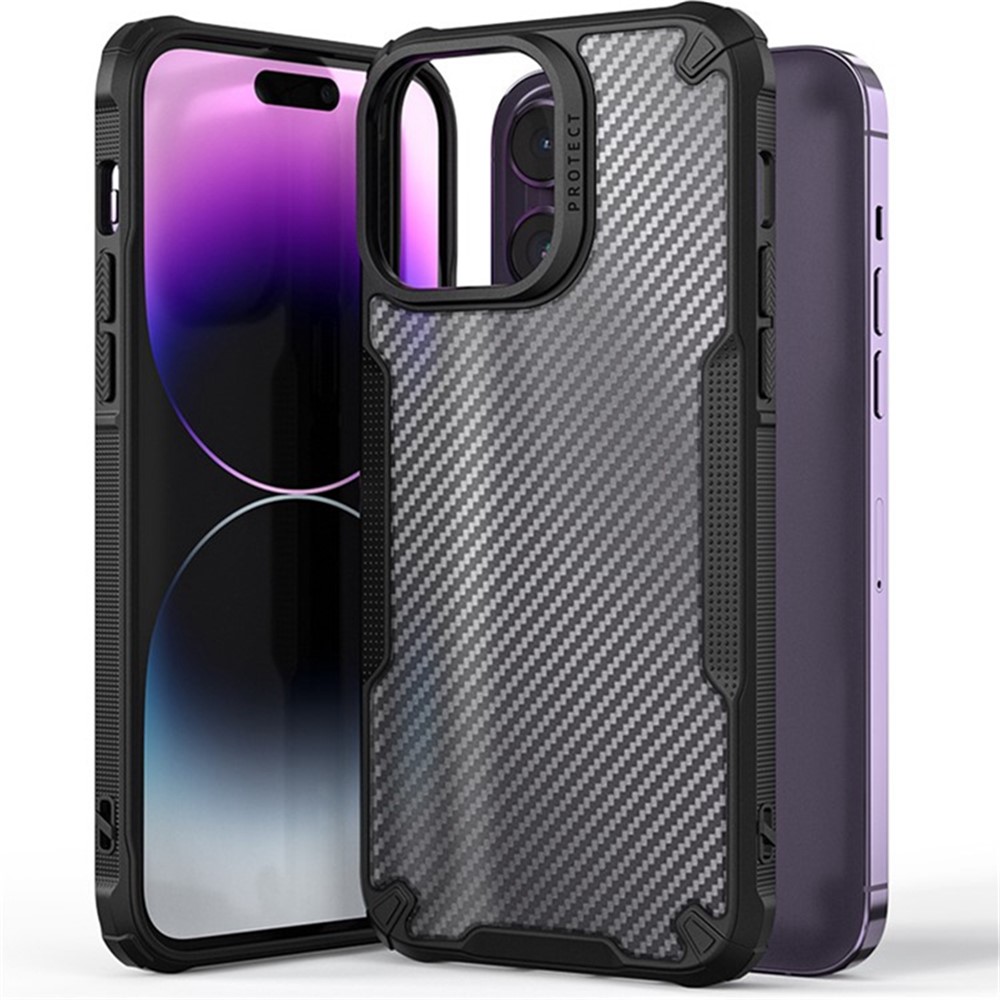  iPhone 16 Pro Skal Kolfiber Textur Transparent / Svart