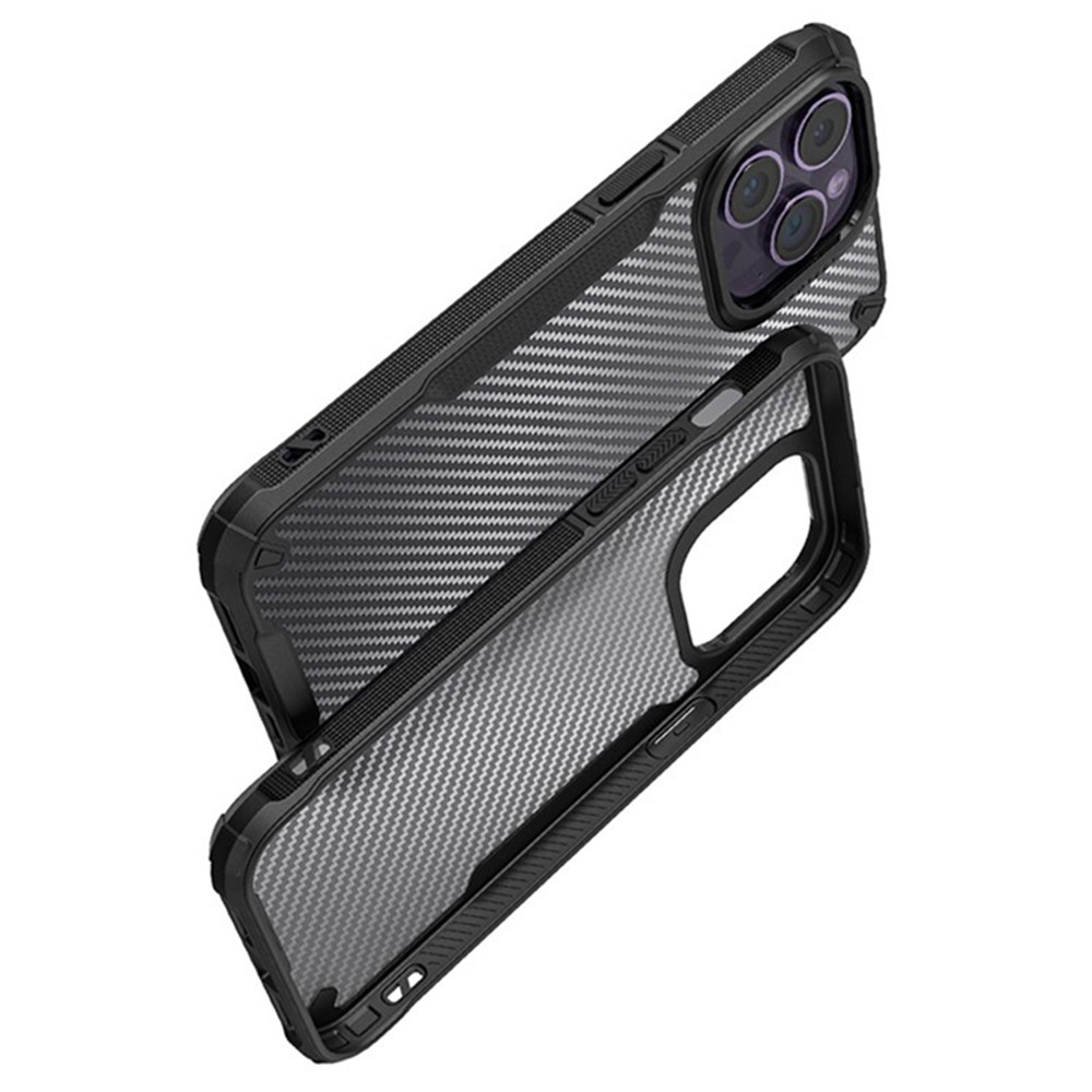  iPhone 16 Pro Skal Kolfiber Textur Transparent / Svart