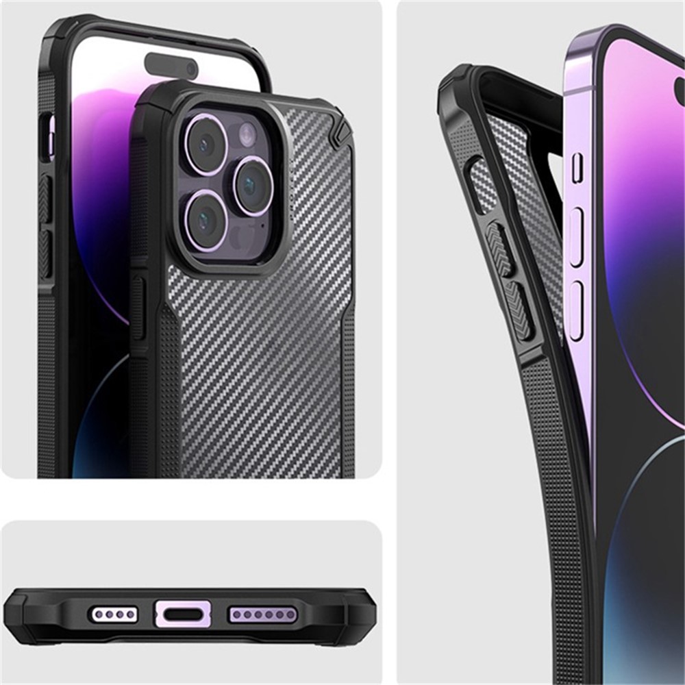  iPhone 16 Pro Skal Kolfiber Textur Transparent / Svart