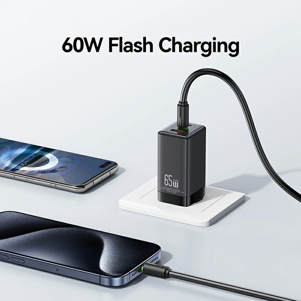 USAMS USAMS 1m 60W USB-C - USB-C Kabel Rosa