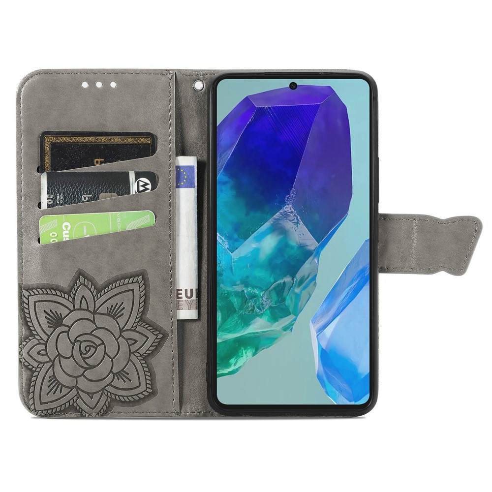  Samsung Galaxy A16 Fodral Med Fjäril Tryck Grå