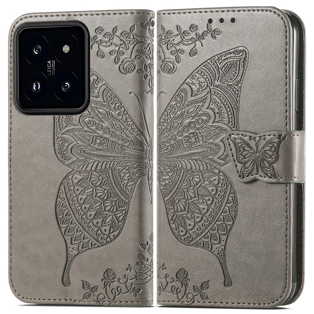  Xiaomi 14T Fodral Med Fjäril Tryck Grå