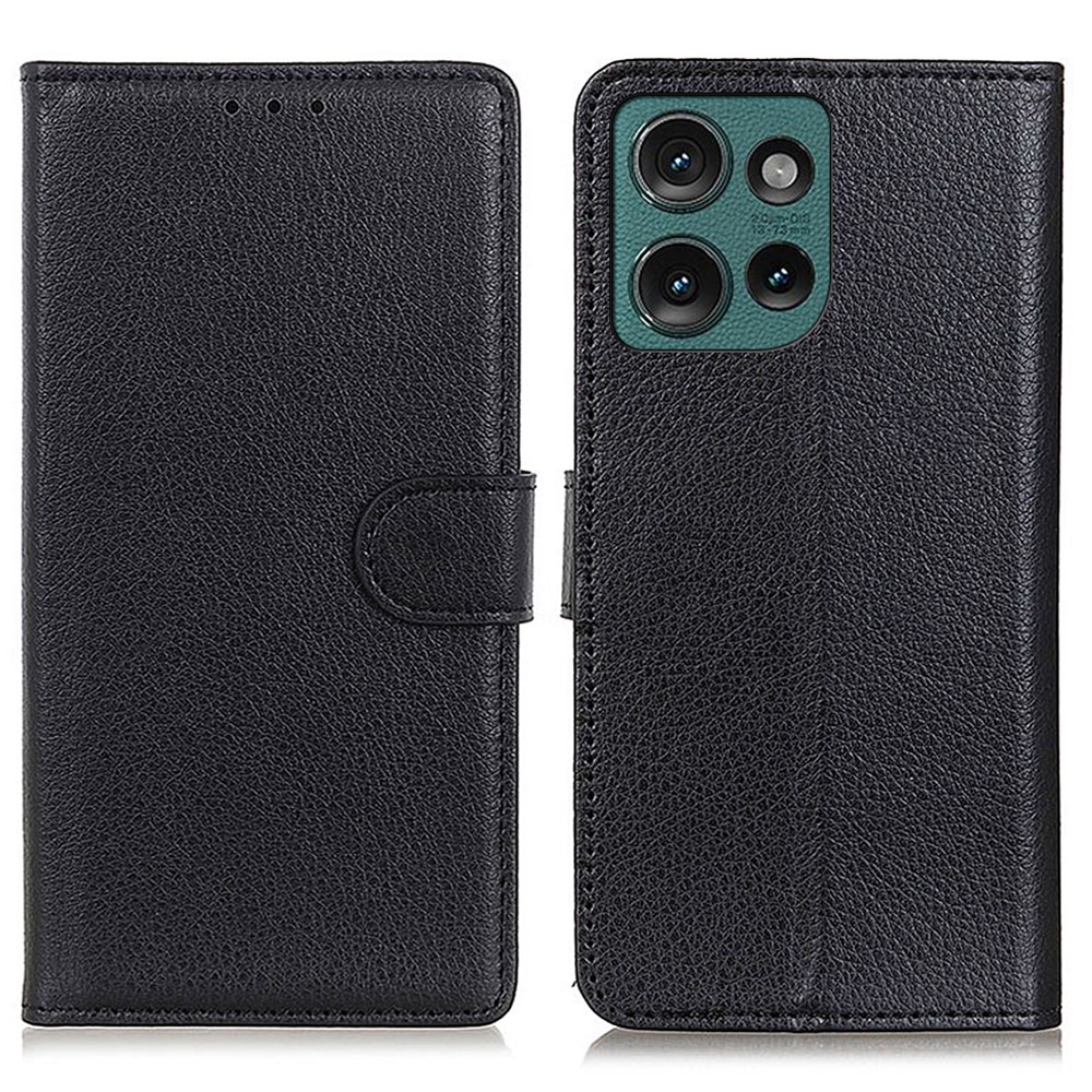  Motorola Edge 50 Fodral Litchi Läder Svart