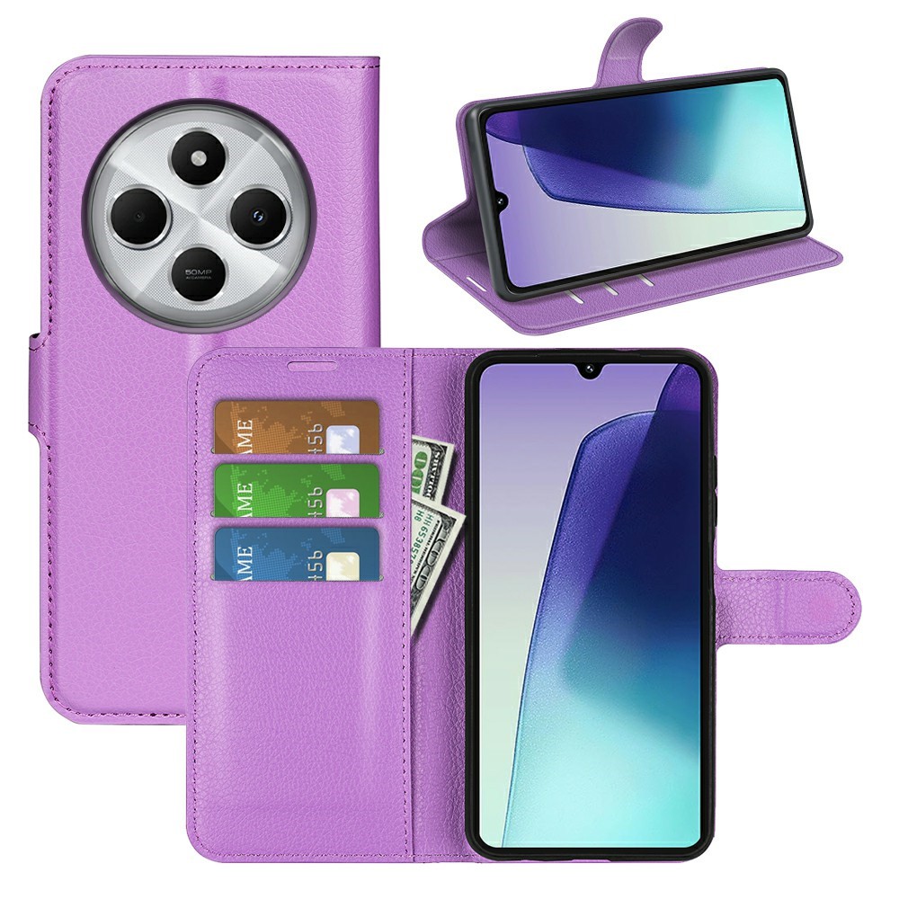  Xiaomi Redmi 14C Fodral Litchi Läder Lila