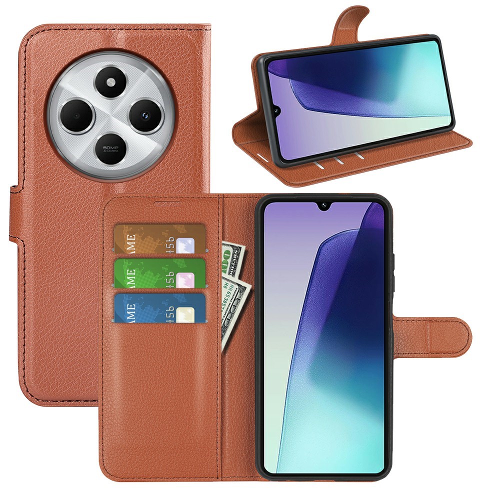  Xiaomi Redmi 14C Fodral Litchi Läder Brun