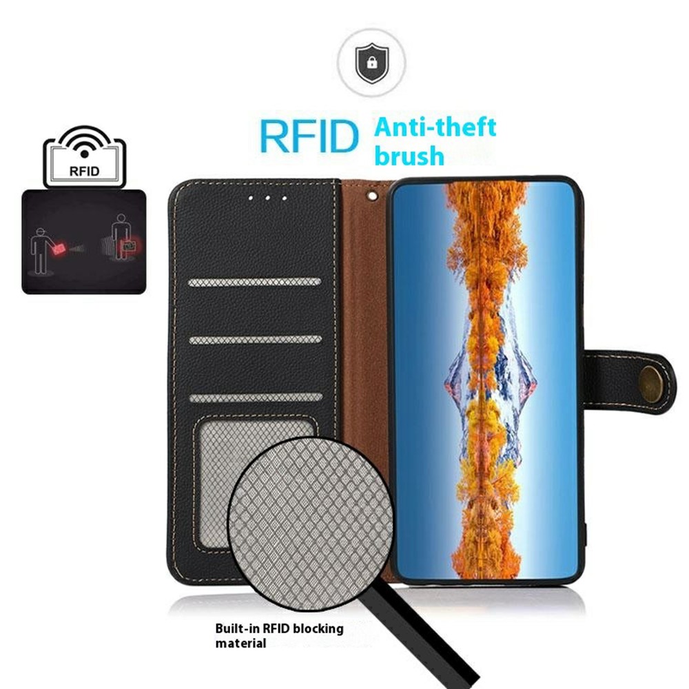 KHAZNEH KHAZNEH Xiaomi 14T Fodral Äkta Läder Svart