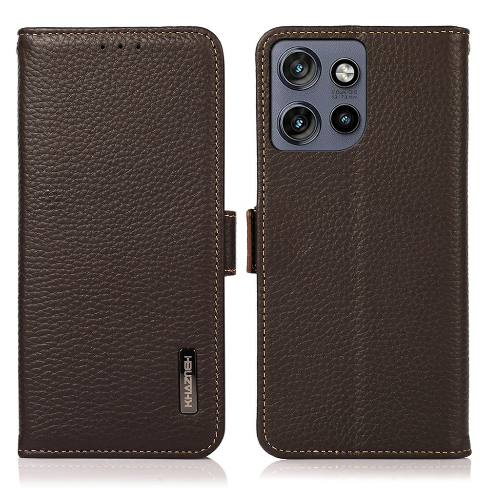 KHAZNEH KHAZNEH Motorola Edge 50 Fodral RFID Äkta Läder Brun