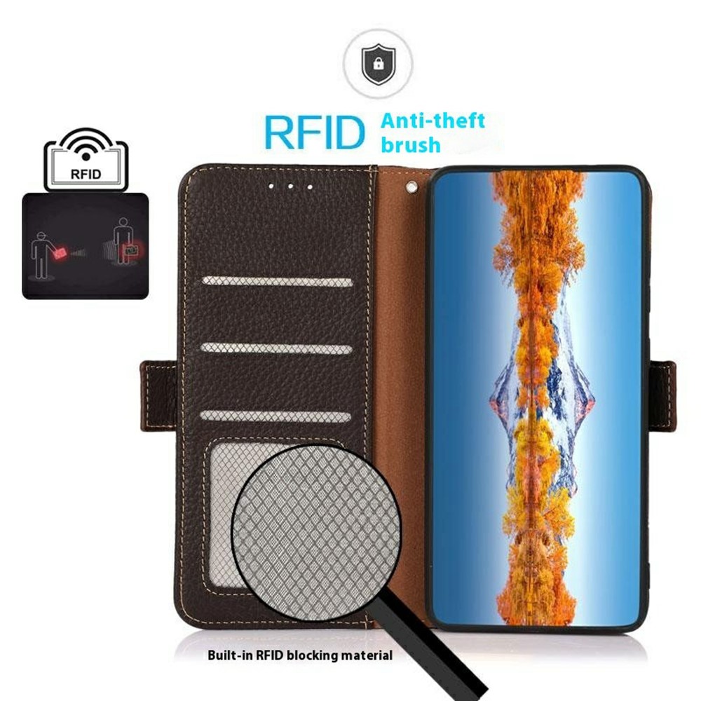 KHAZNEH KHAZNEH Motorola Edge 50 Fodral RFID Äkta Läder Brun