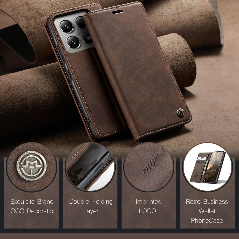 CASEME CASEME Xiaomi 14T Pro Fodral Flip Läder Mörk Brun