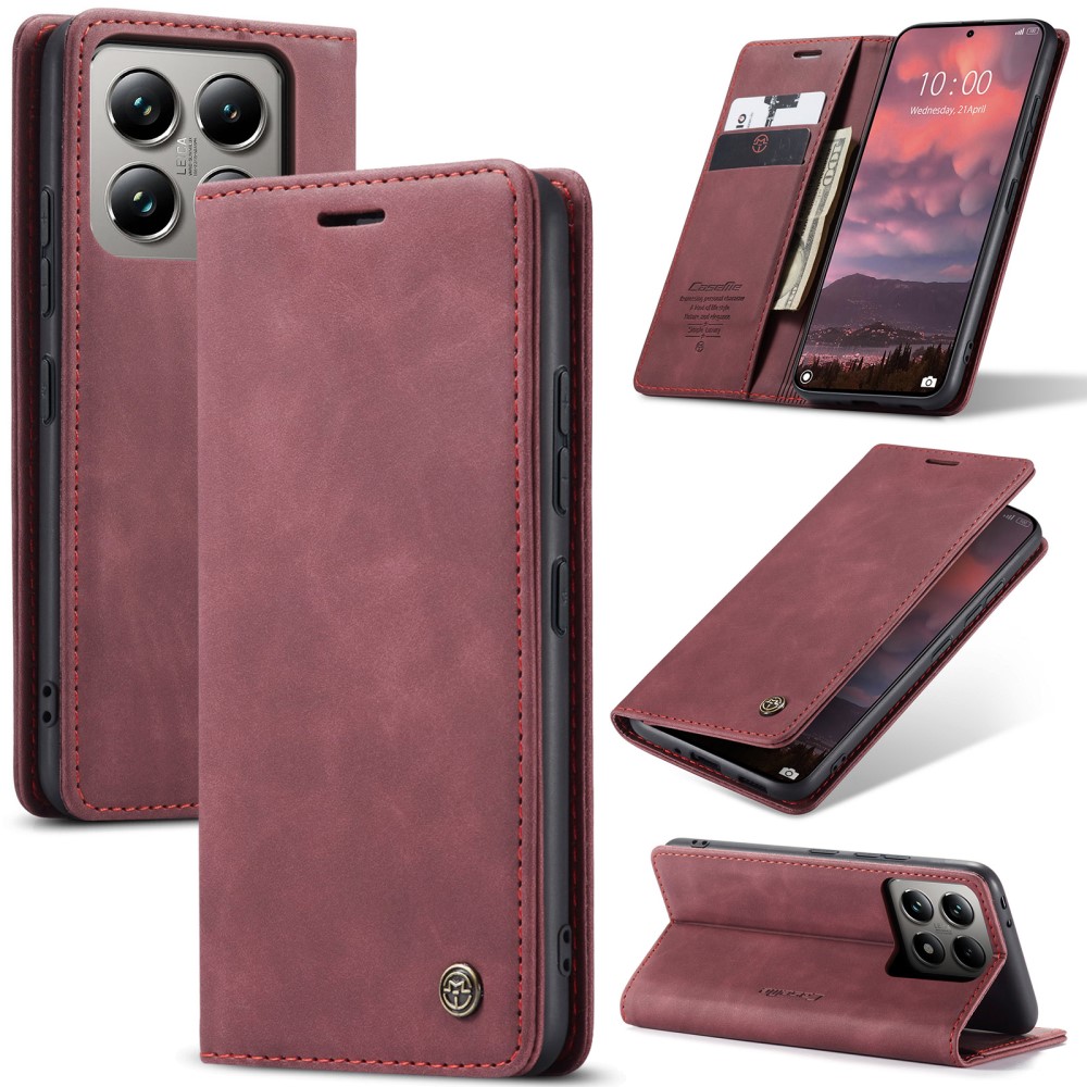 CASEME CASEME Xiaomi 14T Pro Fodral Flip Läder Vinröd