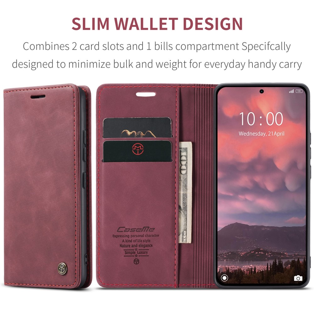 CASEME CASEME Xiaomi 14T Pro Fodral Flip Läder Vinröd