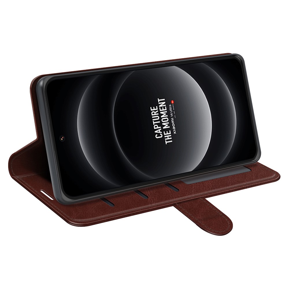  Xiaomi 14 Ultra Fodral Crazy Horse Läder Brun