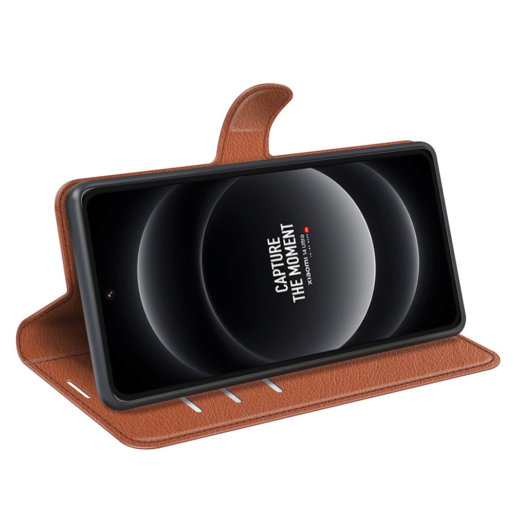  Xiaomi 14 Ultra Fodral Litchi Läder Brun