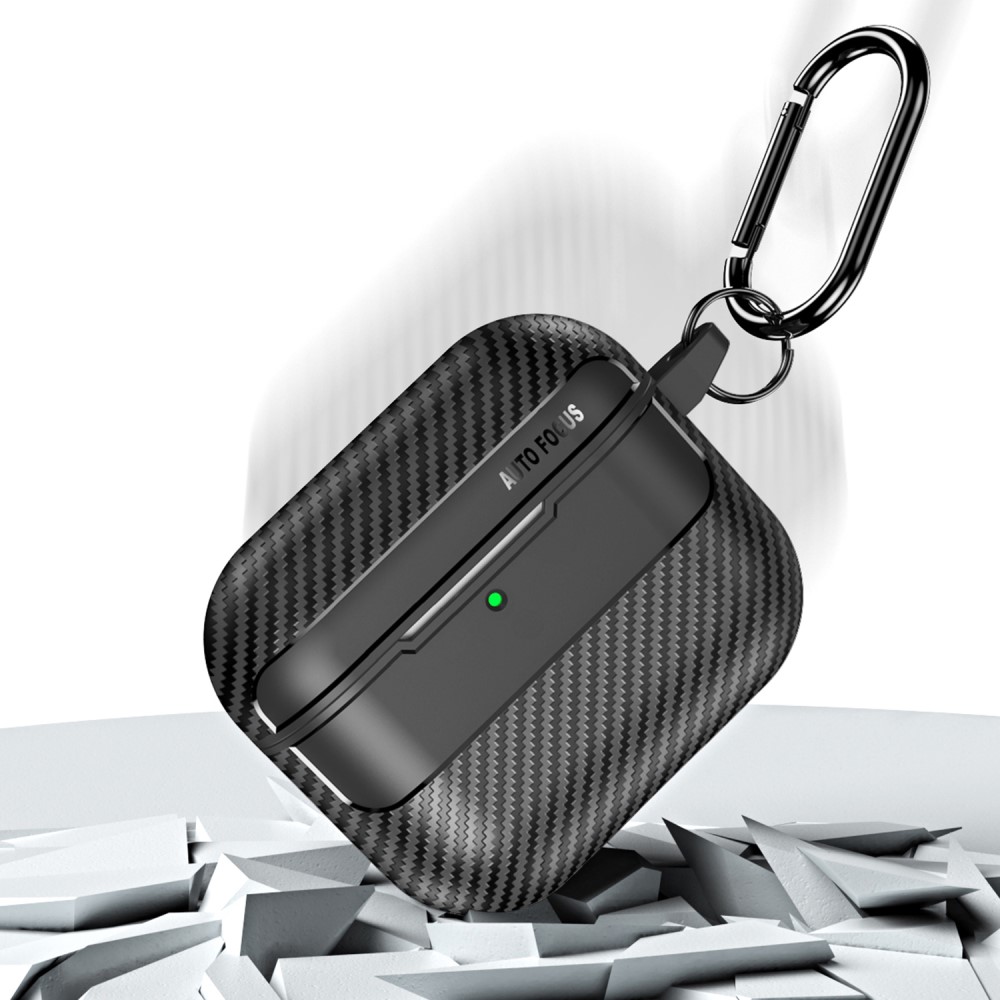  AirPods 4 Skal Med Krok TPU Kolfiber Textur Svart