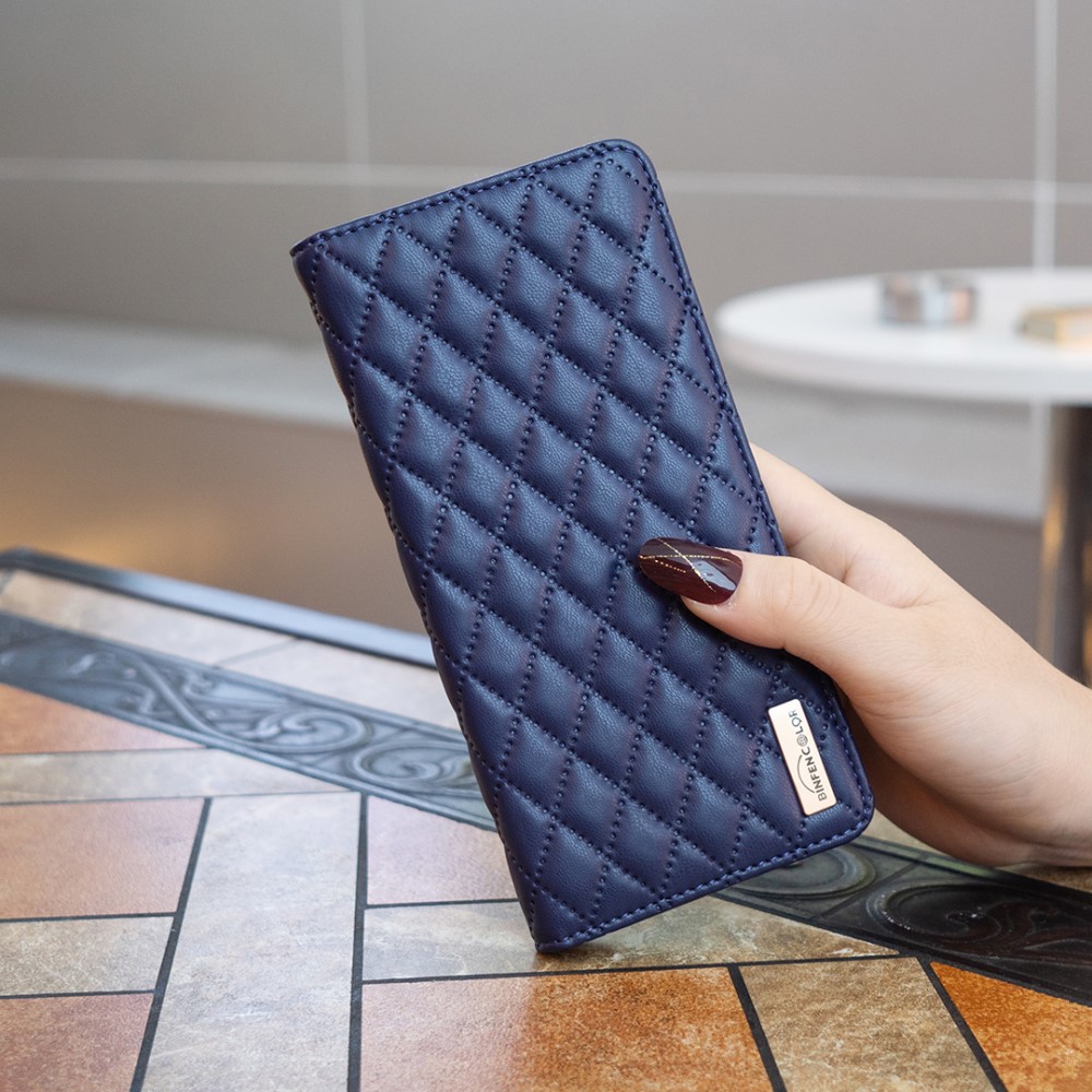 BINFEN BINFEN Galaxy S25 Ultra Fodral Flip Diamond Läder Blå
