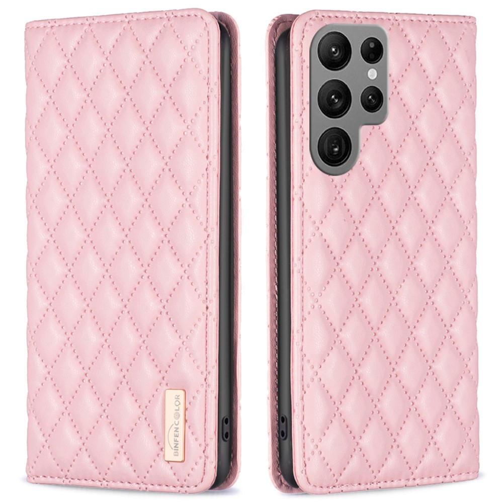 BINFEN BINFEN Galaxy S25 Ultra Fodral Flip Diamond Läder Rosa