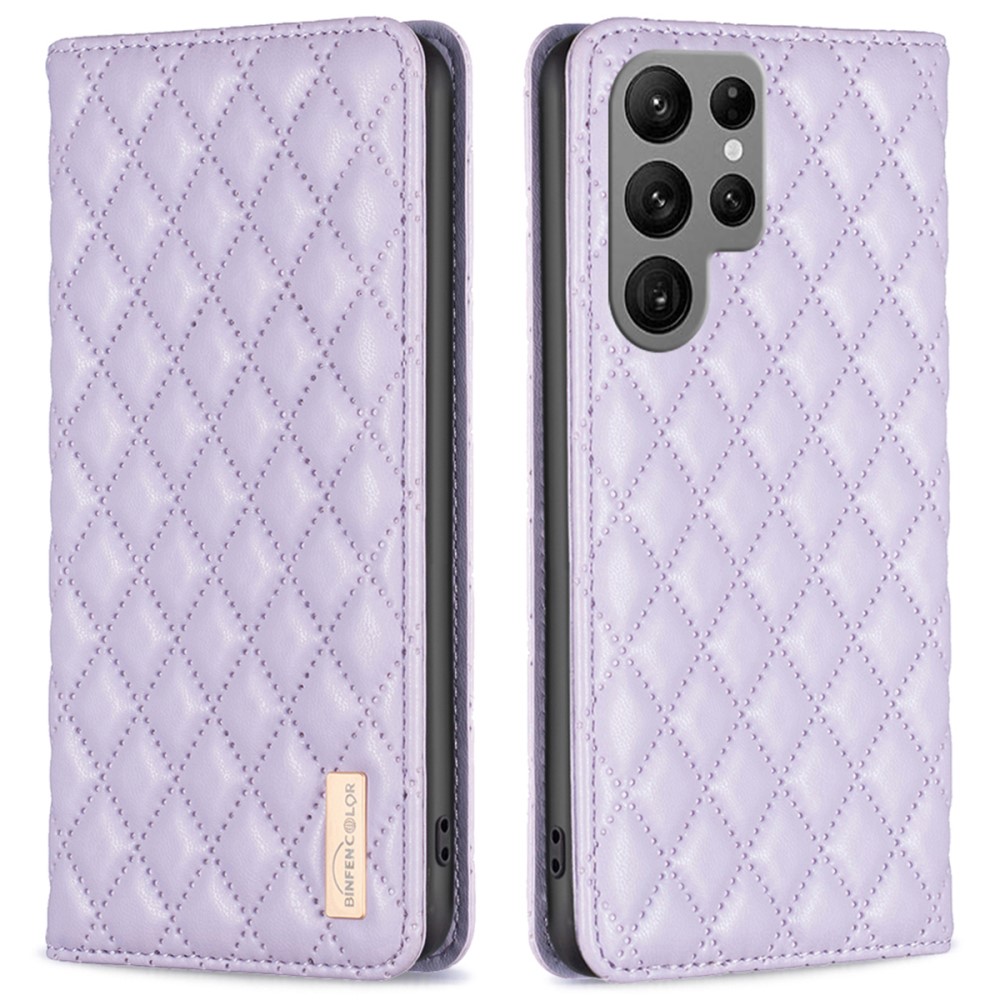 BINFEN BINFEN Galaxy S25 Ultra Fodral Flip Diamond Läder Lila