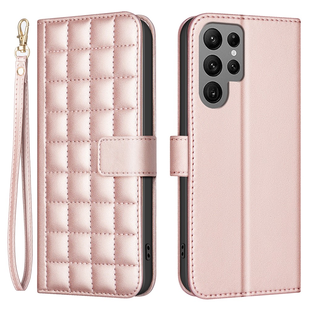  Samsung Galaxy S25 Ultra Fodral Läder Rutor Roséguld