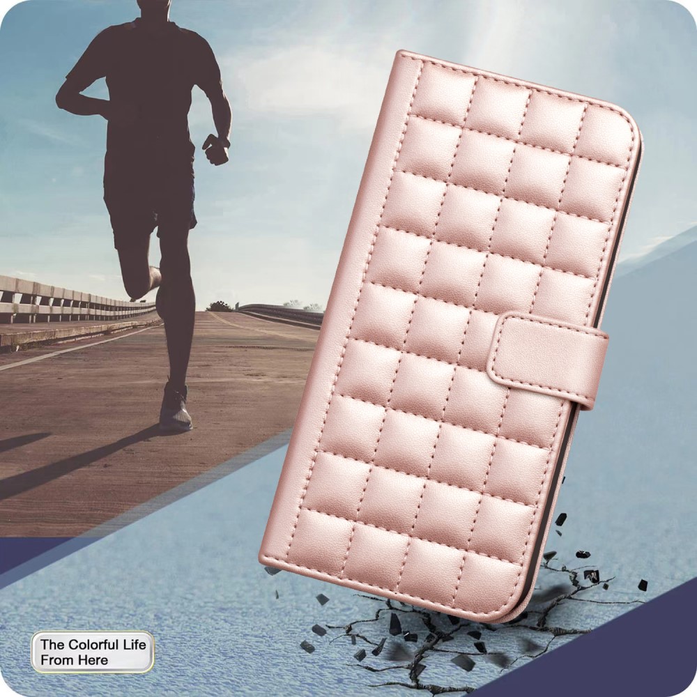  Samsung Galaxy S25 Ultra Fodral Läder Rutor Roséguld