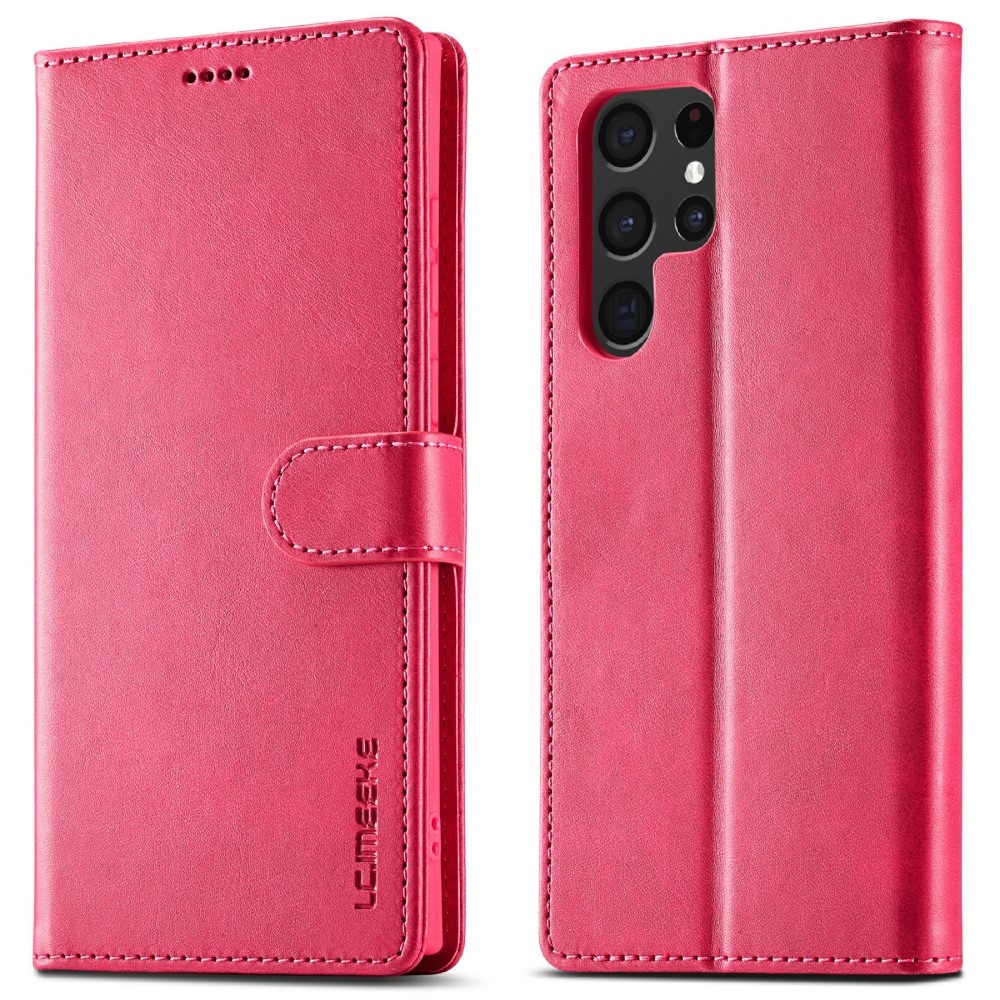 LC.IMEEKE LC.IMEEKE Samsung Galaxy S25 Ultra Fodral Läder Rosa/Röd