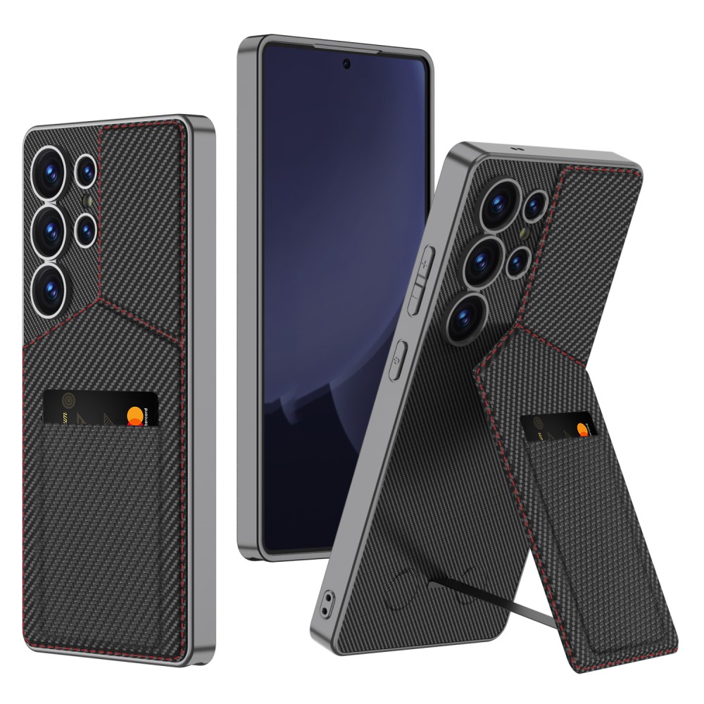GKK GKK Galaxy S25 Ultra Skal Kickstand Med Korthållare Kolfiber Textur