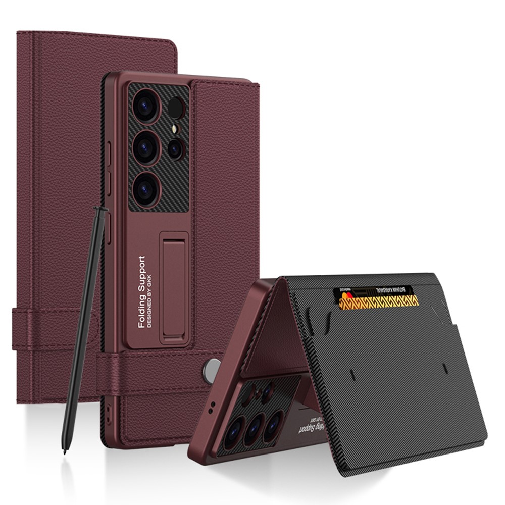 GKK GKK Galaxy S25 Ultra Fodral Kickstand Läder Röd