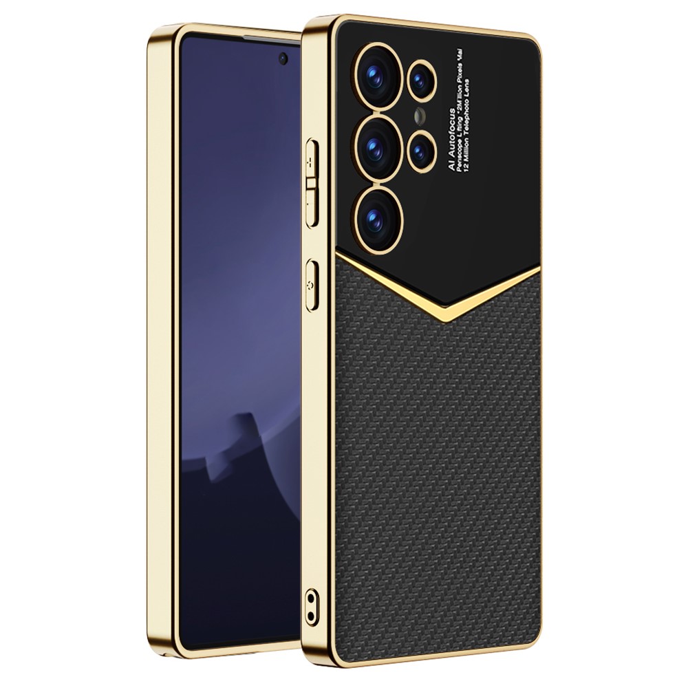 GKK GKK Galaxy S25 Ultra Skal Läder Hybrid Electroplate Kolfiber Textur