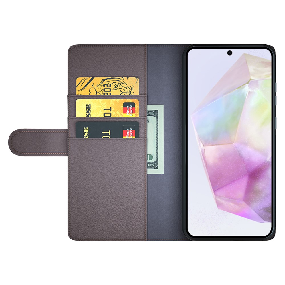  Samsung Galaxy A36 5G/A56 5G Fodral Premium Äkta Läder Brun