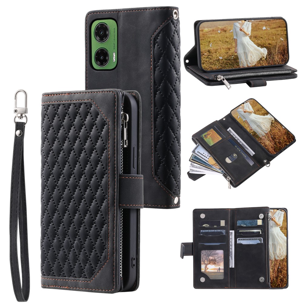  Motorola Moto G35 5G Plånboksfodral Rhombus Läder Svart