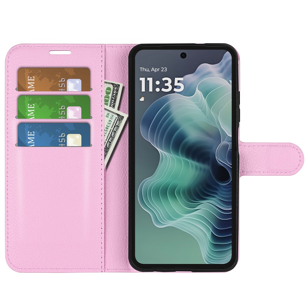  Motorola Moto G35 5G Fodral Litchi Läder Ljus Rosa