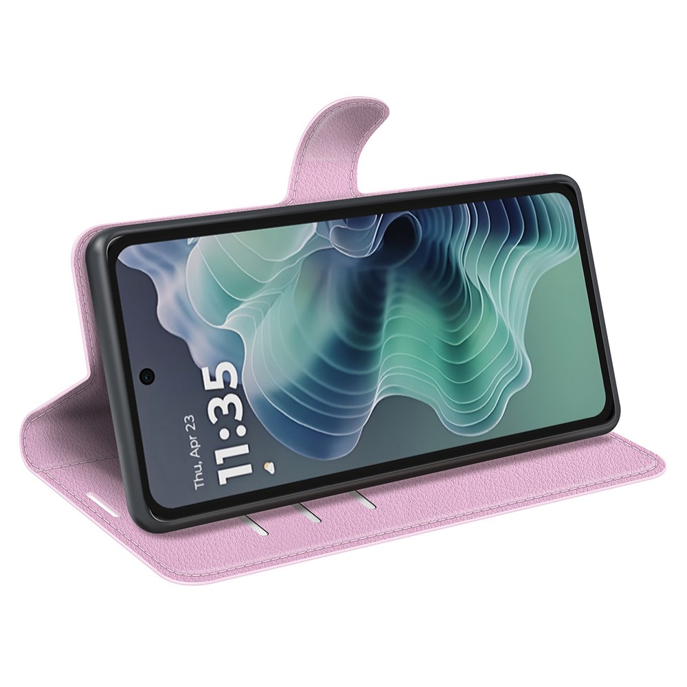  Motorola Moto G35 5G Fodral Litchi Läder Ljus Rosa