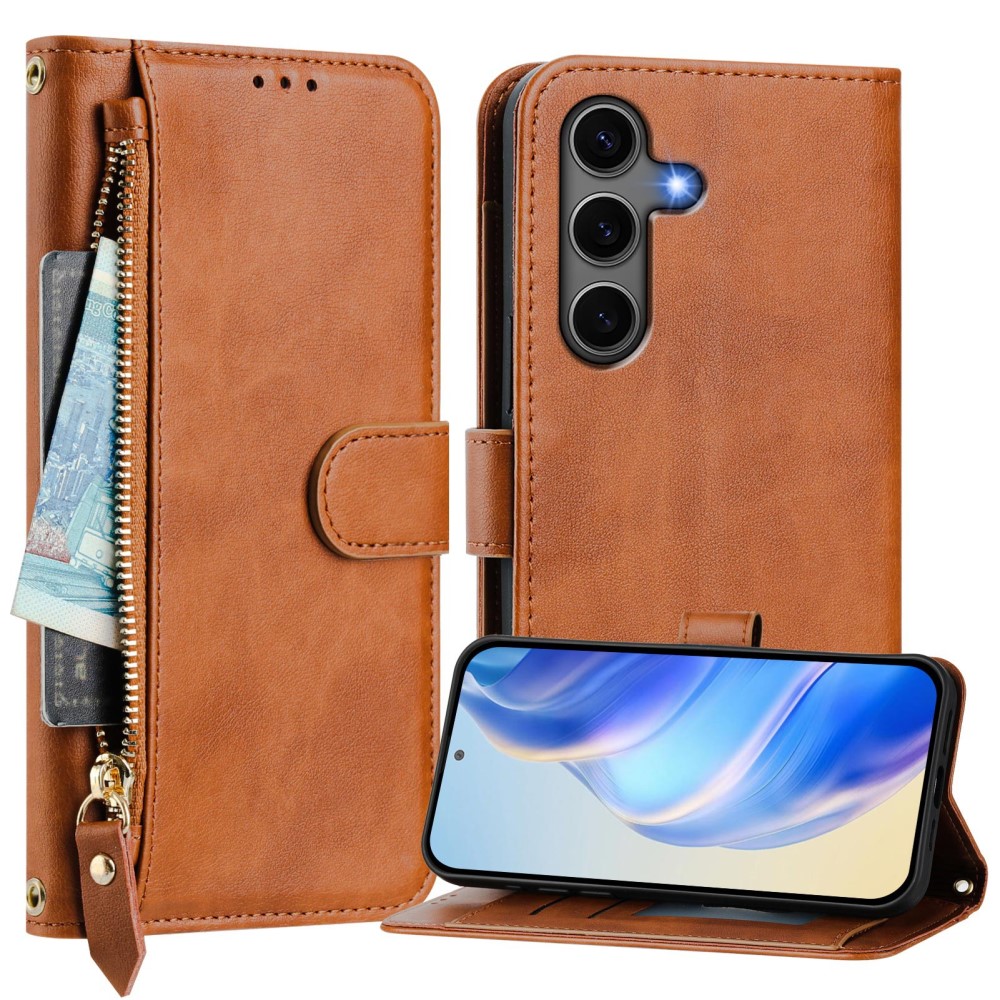  Samsung Galaxy S25 Plus Fodral Multifunktionell Läder Brun