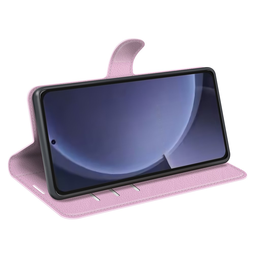  Samsung Galaxy S25 Plus Fodral Litchi Läder Ljus Rosa