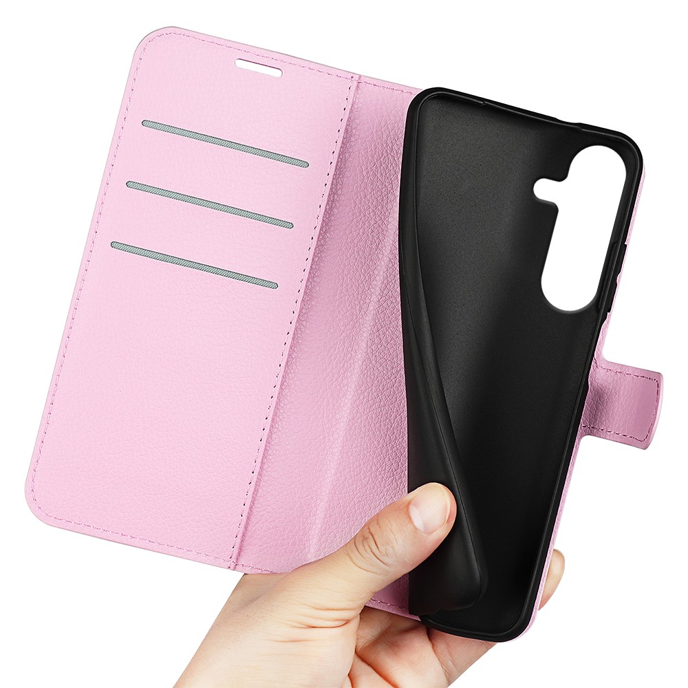  Samsung Galaxy S25 Plus Fodral Litchi Läder Ljus Rosa