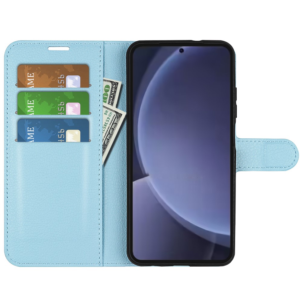  Samsung Galaxy S25 Plus Fodral Litchi Läder Blå