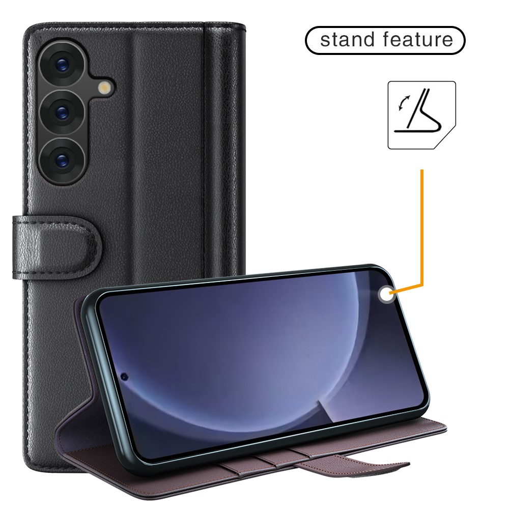  Samsung Galaxy S25 Plus Fodral Premium Äkta Läder Svart